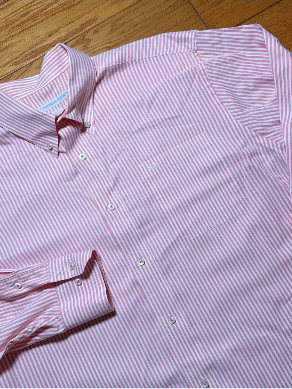 Southern Tide Pink & White Striped Button-Down Dress Shirt
